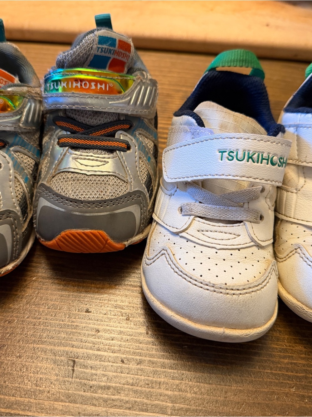 Tsukihoshi Kids White Sneakers with Green and Orange Accents